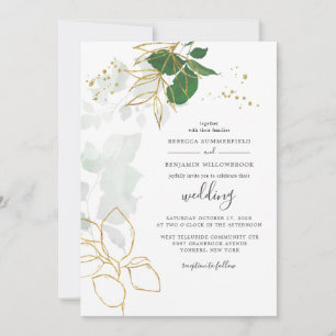 Invitation Eucalyptus Verdure Feuilles Dorées Géométrique Scr