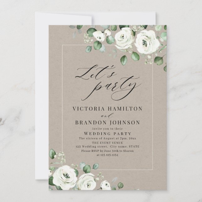 Invitation Eucalyptus verdure fleurie fête de mariage rustiqu (Devant)