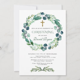 Invitation Eucalyptus Verdure Foliage Wreath Christening