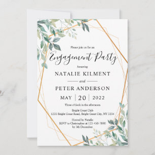 Invitation Eucalyptus Verdure Gold Frame Engagement Party