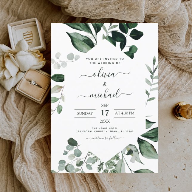 Invitation Eucalyptus Verdure Moderne Mariage élégant (Créateur téléchargé)