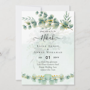 Invitation Eucalyptus Verdure Or MARIAGE QR CODE Moderne