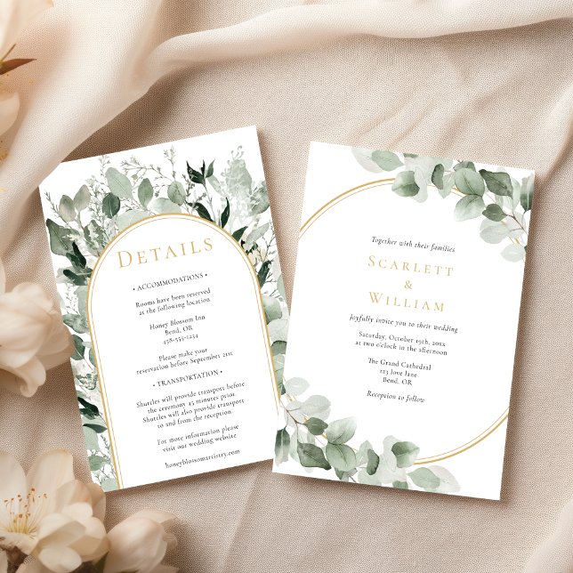 Invitation Eucalyptus Verdure Or Simple Mariage tout en un (Créateur téléchargé)