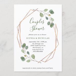 Invitation Eucalyptus verdure   Rose Gold Geo Couples douche