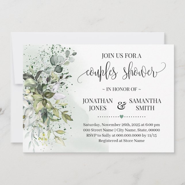 Invitation Eucalyptus verdure succulent couples douche (Devant)