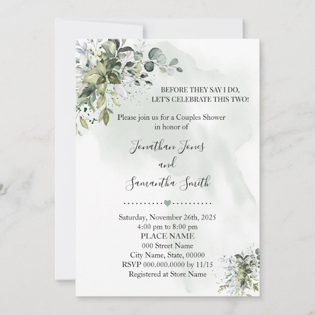 Invitation Eucalyptus verdure succulent couples douche (Devant)