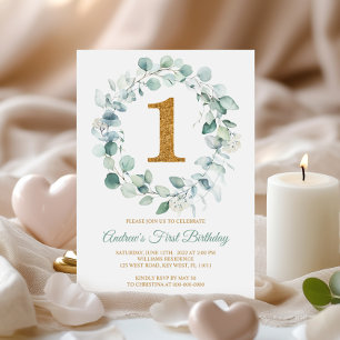 Invitation Eucalyptus verdure Wreath Premier anniversaire