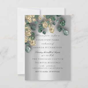 Invitation Eucalyptus Vert Argent Parties scintillant Or Foil