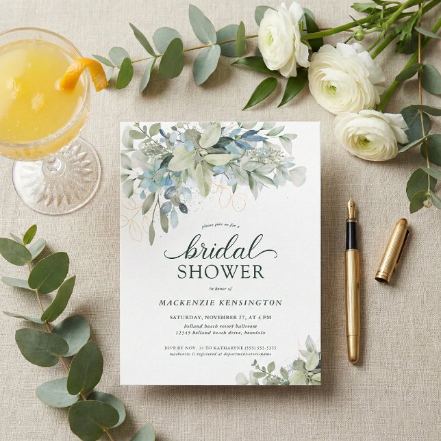 Invitation Eucalyptus Vert Bleu Douche nuptiale (Créateur téléchargé)