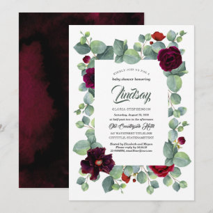 Invitation Eucalyptus Vert Bourgogne Baby shower Floral