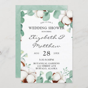 Invitation Eucalyptus vert et Wedding shower de coton