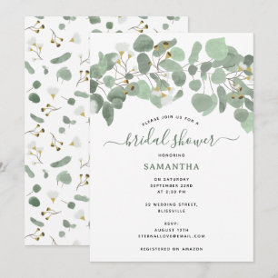 Invitation Eucalyptus Vert Fête des mariées Dollar Argent