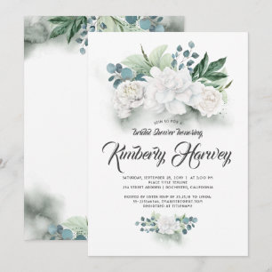 Invitation Eucalyptus Vert Fête des mariées florale blanche