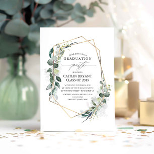 Invitation Eucalyptus Vert Géométrique Modernité Graduation