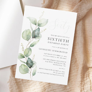 Invitation Eucalyptus Vert minimaliste 60e anniversaire