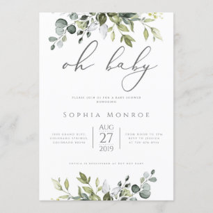 Invitation Eucalyptus vert non sexiste Oh Baby shower