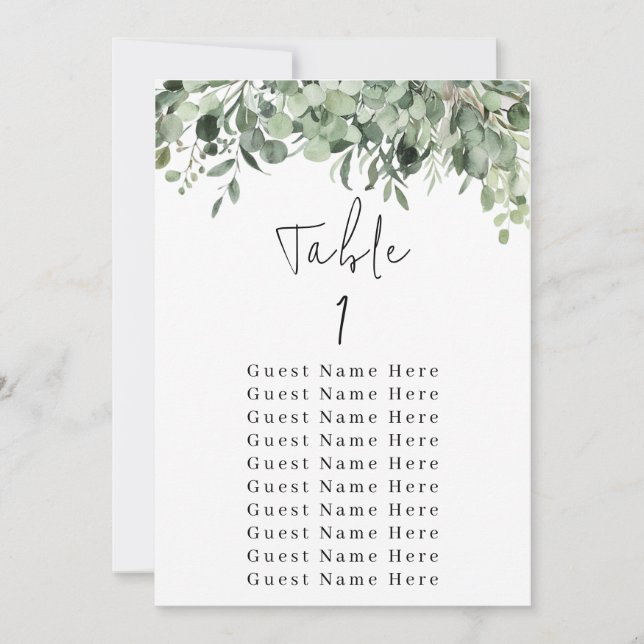 Invitation Eucalyptus Vert Tableau Numéro 1 Tableau de siège (Devant)