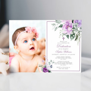 Invitation Eucalyptus Violet Fleurs Photo Girl Dedication