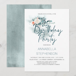 Invitation Eucalyptus Watercolor Green Fête d'anniversaire
