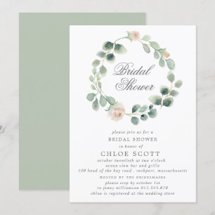 Invitation Eucalyptus White Floral Wreath Fête des mariées