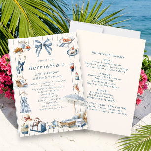 Invitation Évasion pour les 30 ans en aquarelle à rayures côt