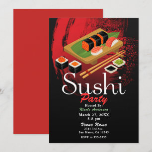 Invitation Événement chic Modern Elegant Black & Red Sushi Pa