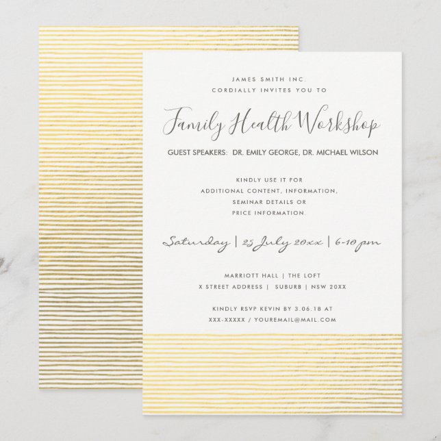INVITATION ÉVÉNEMENT D'ATELIER DE LA LIGNE DE STRIPE BLANCHE  (Devant / Derrière)