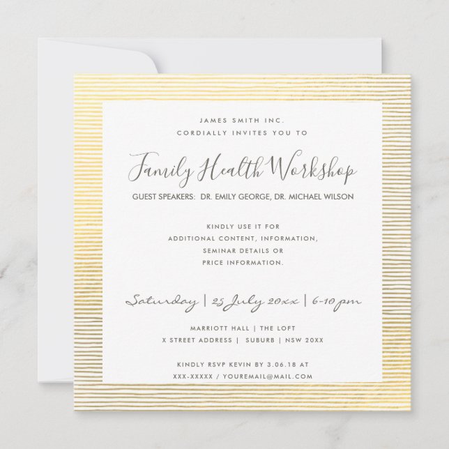 INVITATION ÉVÉNEMENT D'ATELIER DE LA LIGNE DE STRIPE BLANCHE  (Devant)