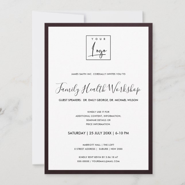 INVITATION ÉVÉNEMENT D'ATELIER DE LOGO EN SOIE VELVET BOURGOG (Devant)