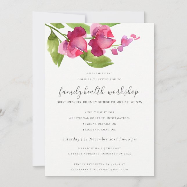 INVITATION ÉVÉNEMENT D'ATELIER FLEURI ROSE CLAIRE (Devant)