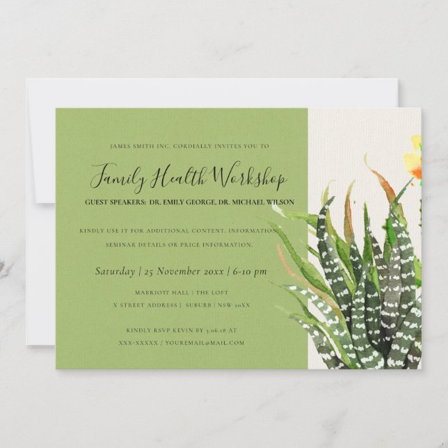 INVITATION ÉVÉNEMENT D'ATELIER MODERNE DESERT CACTUS WATERCOL (Devant)