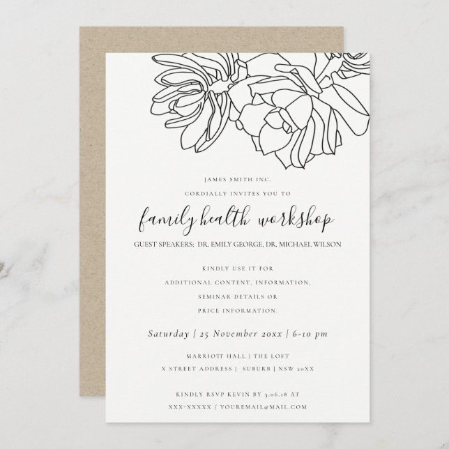 INVITATION ÉVÉNEMENT D'ATELIER SUCCULENT DESERT CACTI DESWING (Devant / Derrière)