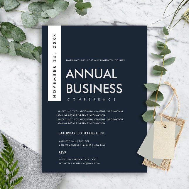 INVITATION ÉVÉNEMENT DE CONFÉRENCE KRAFT BLANC NAVY MINIMAL M (Créateur téléchargé)