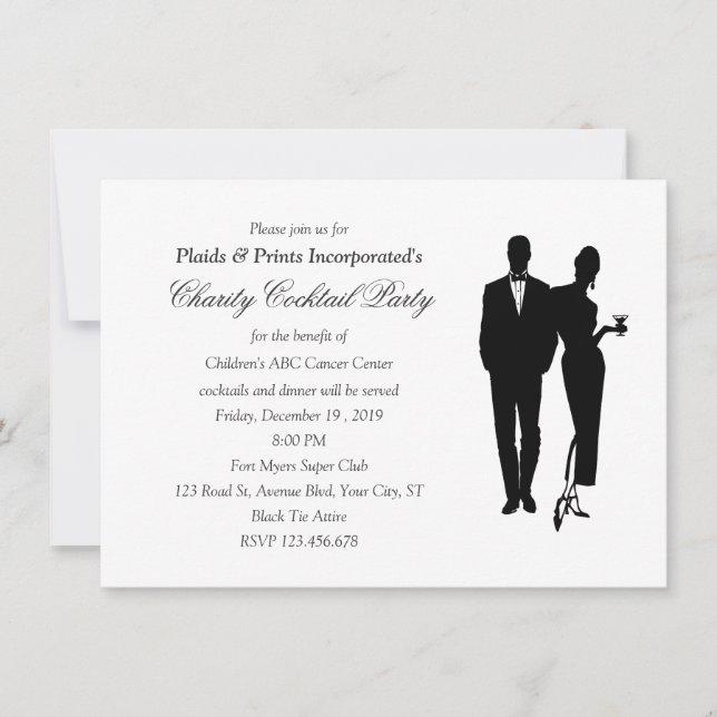 Invitation Événement de cravate noire de dîner de charité (Devant)