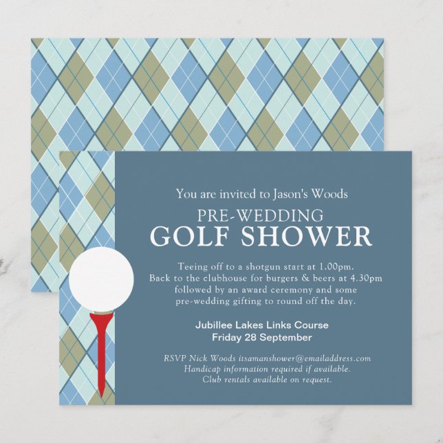 Invitation Événement de douche pour homme Golf jour avant le  (Devant / Derrière)