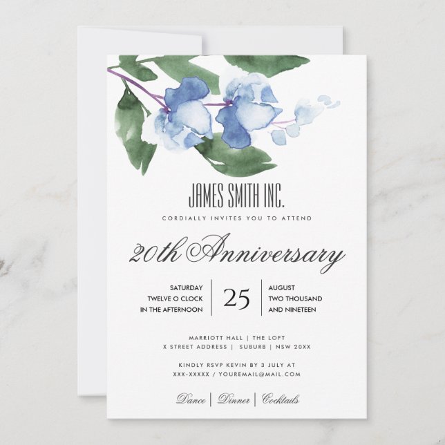 INVITATION ÉVÉNEMENT DE FÊTE D'ENTREPRISE À L'AQUARELLE BLEU  (Devant)