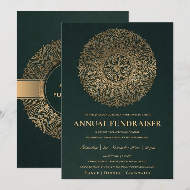 INVITATION ÉVÉNEMENT DE FÊTE D'ENTREPRISE MANDALA ORNÉE OR VE (Devant / Derrière)
