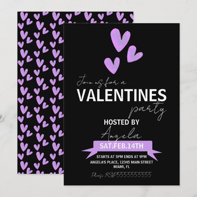 Invitation Événement de la Saint-Valentin Fête Aquarelle Cœur (Devant / Derrière)