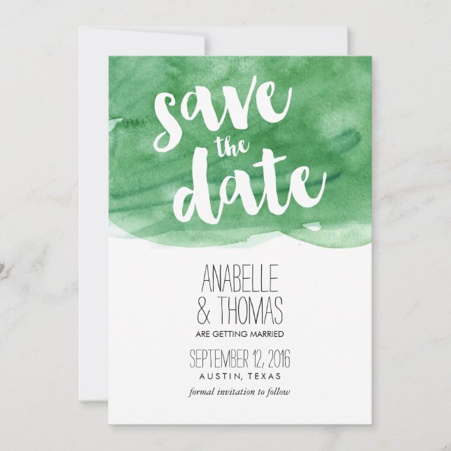 Invitation Événement de mariage à l'aquarelle verte - Enregis (Devant)