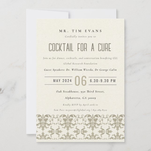 Invitation Événement de séminaire de cocktail en argent damas (Devant)