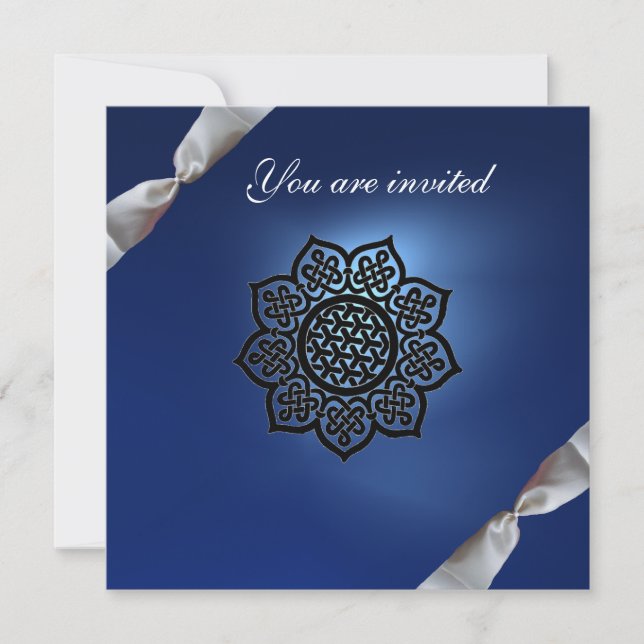 Invitation ÉVÉNEMENT MAGIQUE ruban blanc bleu champagne (Devant)