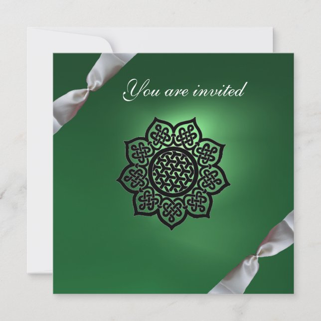 Invitation ÉVÉNEMENT MAGIQUE ruban champagne vert (Devant)