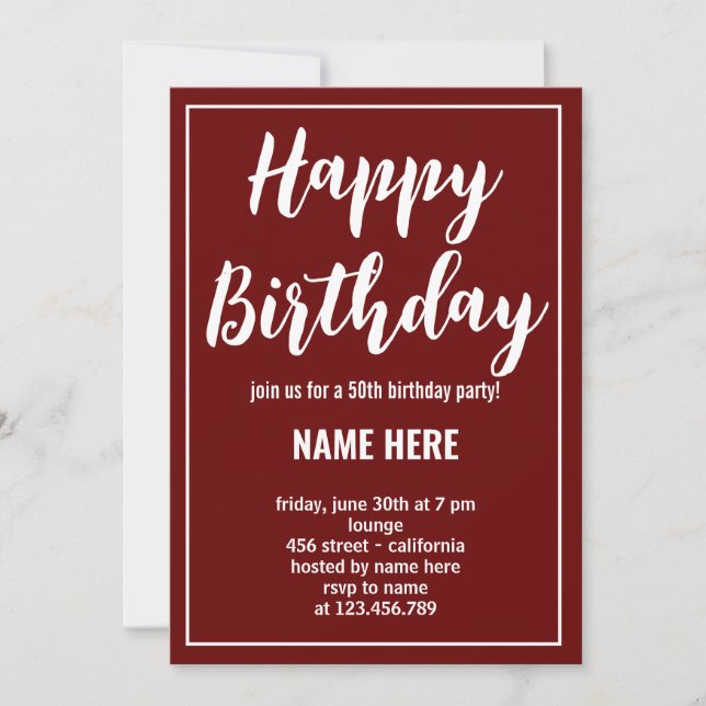 INVITATION ÉVÉNEMENTS PERSONNALISÉS DE FÊTE D'ANNIVERSAIRE (Devant)
