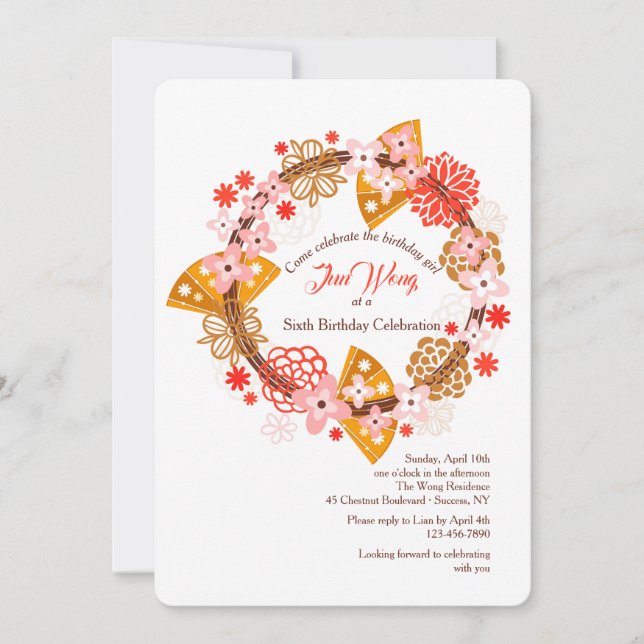 Invitation Éventail et Fleurs (Devant)