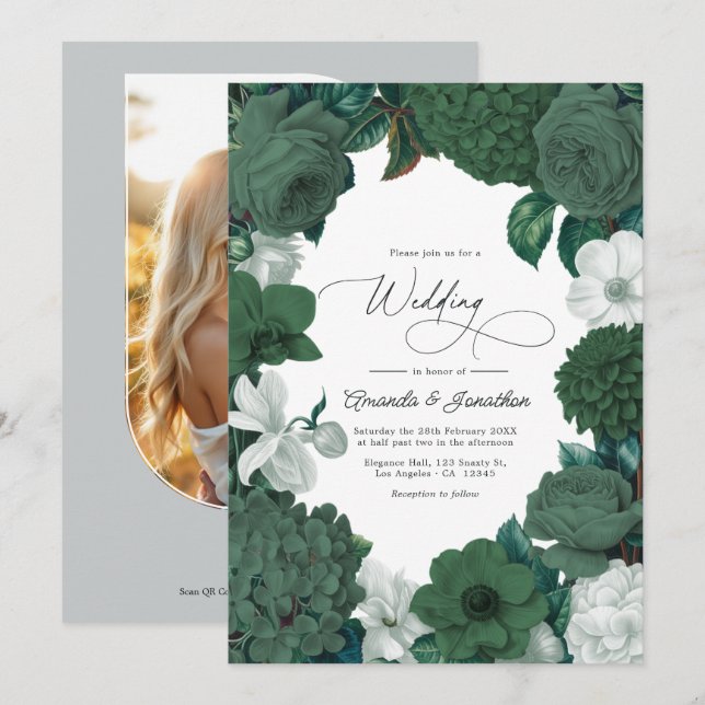 Invitation Evergreen, Juniper & Snow White Wedding (Devant / Derrière)