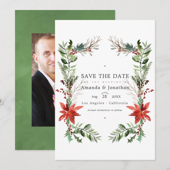 Invitation Evergreen - Paysage hivernal de Noël de mariage (Devant / Derrière)