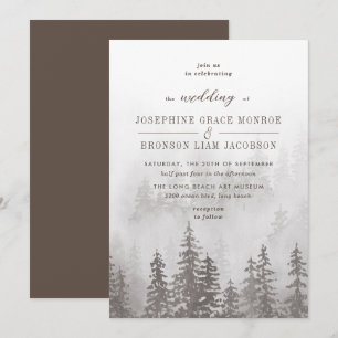 Invitation Evergreens dans la forêt de brouillard en Mariage