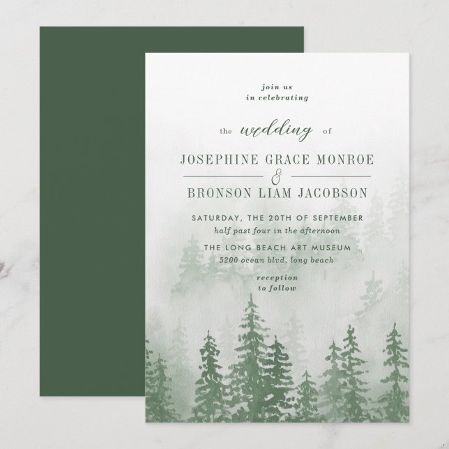 Invitation Evergreens dans la forêt de brouillard en Mariage  (Devant / Derrière)