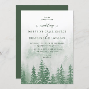 Invitation Evergreens dans la forêt de brouillard en Mariage