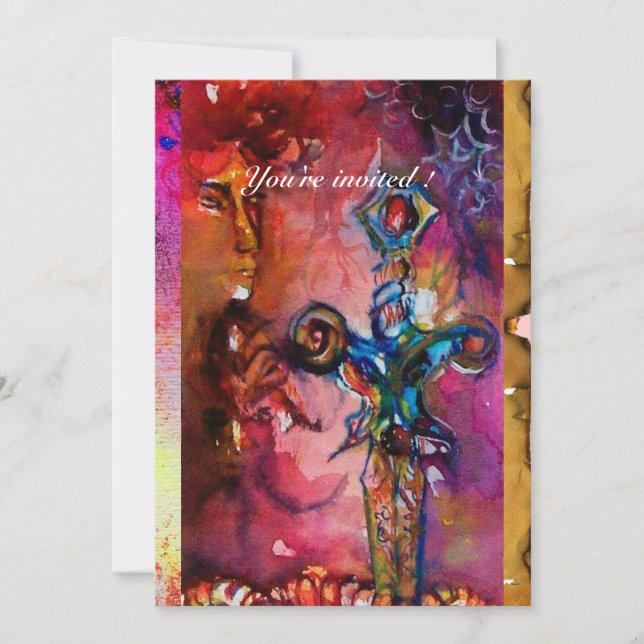 Invitation EXCALIBUR 1, rouge vif , parchemin violet rose (Devant)